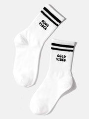 Slogan Striped ,Slogan Graphic Socks